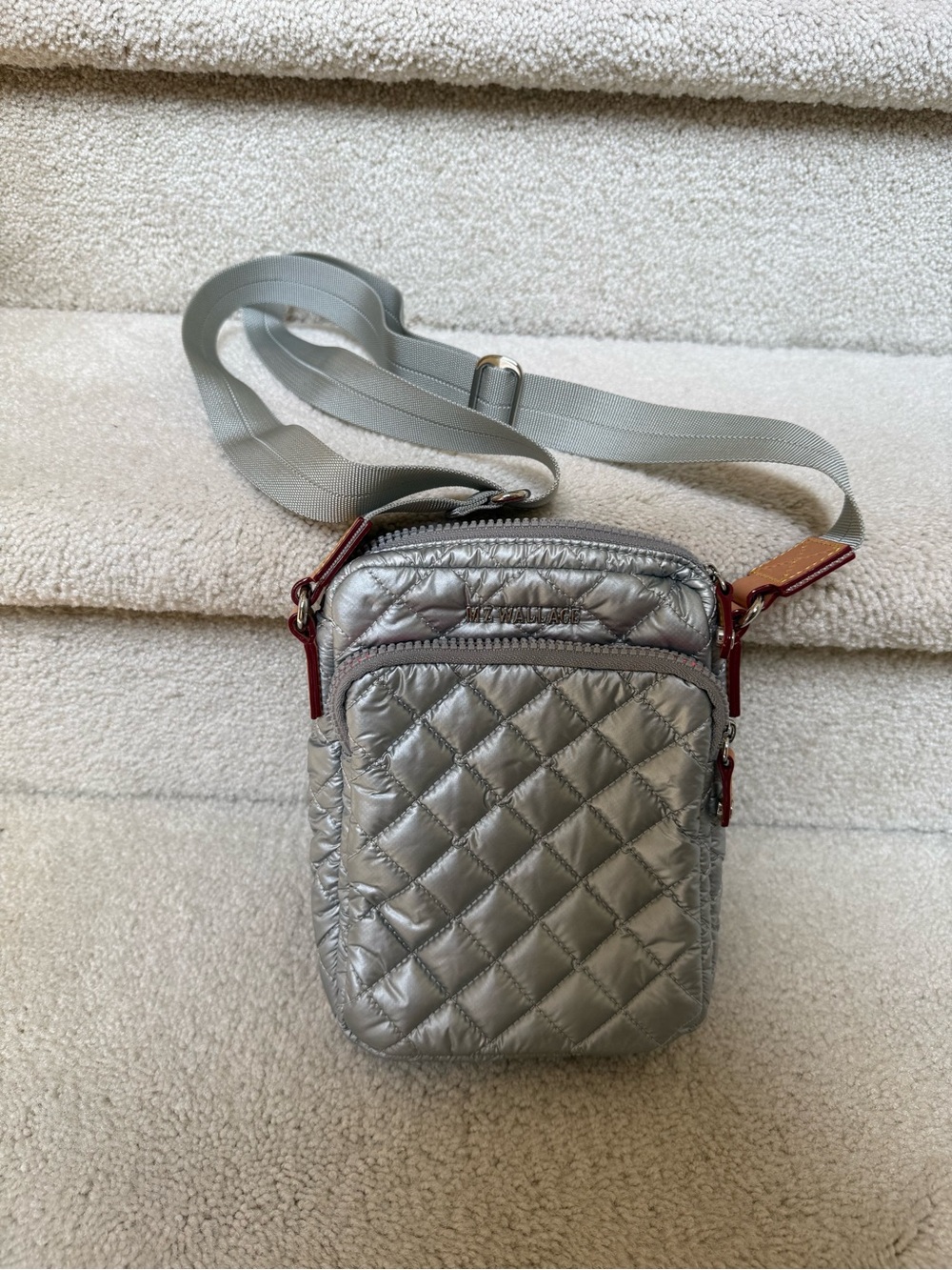 MZ Wallace Silver Metallic Quilted Crossbody Bag